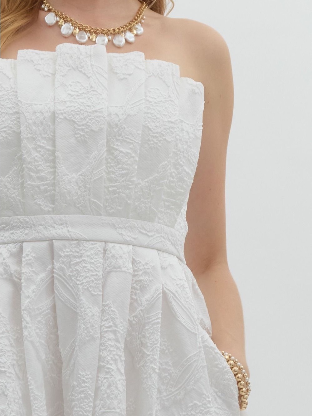 Strapless White Lace Midi Dress - Picture 4 of 7